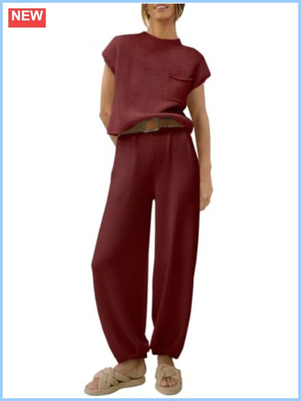 Two Piece Lounge Set Knit Crop Top High Waist Wide Leg Pants Set